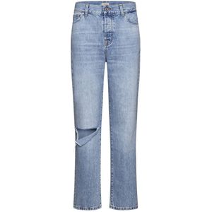 7 For All Mankind, Jeans, Dames, Blauw, W30, Denim, Blauwe Jeans met Ripped Details