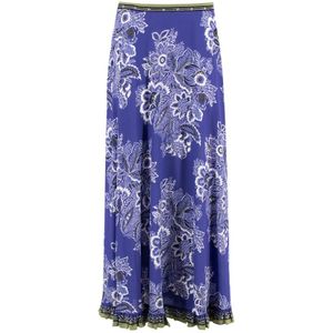 Etro, Zijden Crepe de Chine Rok met Ruche Blauw, Dames, Maat:M