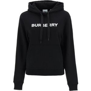 Burberry, Sweatshirts & Hoodies, Dames, Zwart, M, Katoen, Logo Print Hoodie