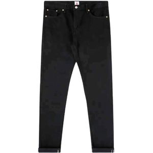 Edwin, Slim Tapered Kaihara Selvage Zwarte Jeans Zwart, Heren, Maat:W32 L32