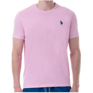 U.s. Polo Assn., Tops, Heren, Roze, L, Katoen, Geborduurd logo katoenen T-shirt Luca