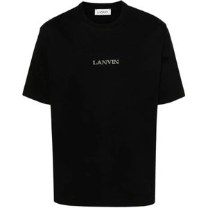 Lanvin, Tops, Heren, Zwart, S, Zwart Logo T-shirt met Lange Mouwen