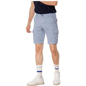 Mason's, Korte broeken, Heren, Blauw, S, Satijn, Slim Fit Cargo Bermuda in Stretch Satin