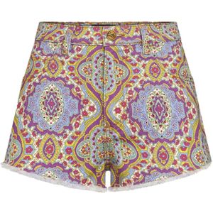 Etro, Korte broeken, Dames, Veelkleurig, W27, Denim, Multicolor Medaillon Denim Shorts
