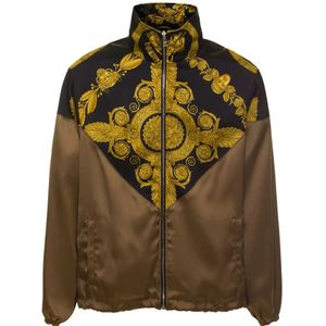 Versace, Bruine Hoogsluitende Jas met Barocco Print Bruin, Heren, Maat:M