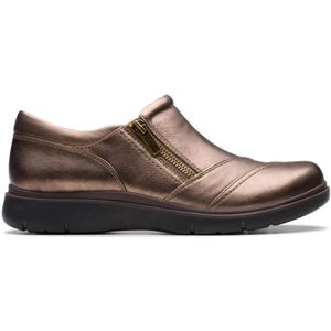 Clarks, Schoenen, Dames, Bruin, 35 1/2 EU, Leer, Bronzen Dames Loafer met Rits