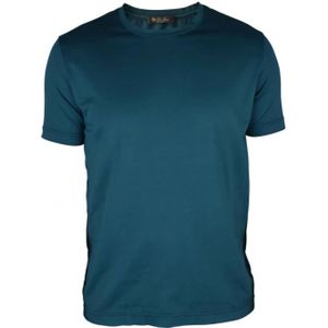 Loro Piana, Emerald Groene Katoenen en Zijden T-Shirt Blauw, Heren, Maat:S