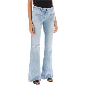 Palm Angels, Vintage Bootcut Jeans met Gescheurde Details Blauw, Dames, Maat:W27