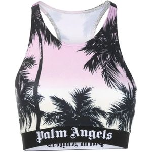 Palm Angels, Tops, Dames, Veelkleurig, M, Roze Zonsondergang Logo Mouwloze Top