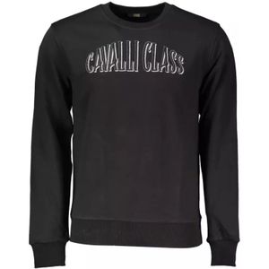 Cavalli Class, Sweatshirts & Hoodies, Heren, Zwart, 2Xl, Katoen, Zwarte Katoenen Trui, Lange Mouwen, Regular Fit, Geborduurd Logo