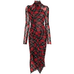 Jean Paul Gaultier, Kleedjes, Dames, Veelkleurig, M, Rode Tartan Check Midi Jurk