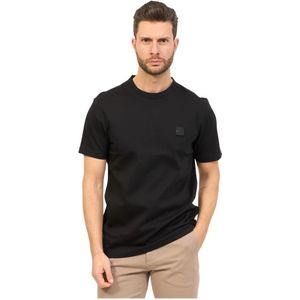 Hugo Boss, Zwarte T-shirt met relaxed fit en logo patch Zwart, Heren, Maat:2XL