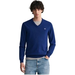 Gant, Truien, Heren, Blauw, 5Xl, Wol, Ultra Fijne Wol V-Hals Trui