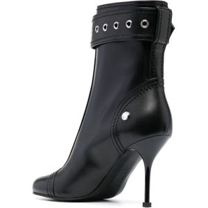 Alexander McQueen, Schoenen, Dames, Zwart, 37 EU, Leer, Zwarte Leren Stiletto Laarzen met Rits