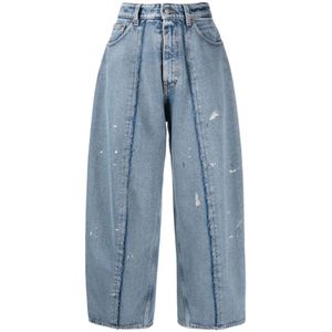 MM6 Maison Margiela, Jeans, Dames, Blauw, W24, Denim, Fringed Oversized Denim Jeans