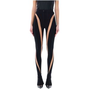 Mugler, Doorschijnende Nude Illusion Skinny Broek Zwart, Dames, Maat:S