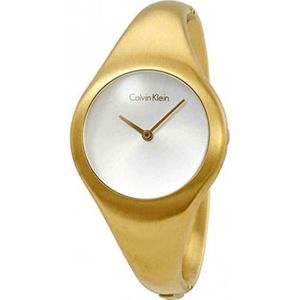Calvin Klein, Accessoires, Dames, Geel, ONE Size, Tijdloos quartz horloge met witte wijzerplaat en 34 mm stalen kast