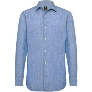 Boggi Milano, Overhemden, Heren, Blauw, L, Linnen, Linnen Gesloten Kraag Overhemd Regular Fit