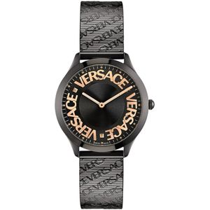 Versace, Accessoires, Dames, Zwart, ONE Size, Logo Halo Roestvrijstalen Horloge