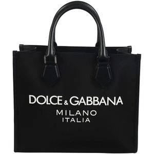Dolce & Gabbana, Tassen, Heren, Zwart, ONE Size, Leer, Zwarte Leren Handtas