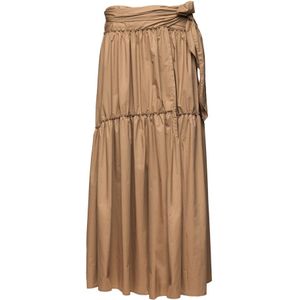 Douuod Woman, Soleil Rok Pareo Popeline Ruches Italië Beige, Dames, Maat:S