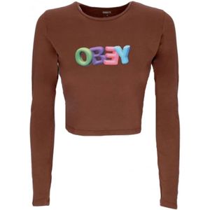 Obey, Tops met lange mouwen Bruin, Dames, Maat:S