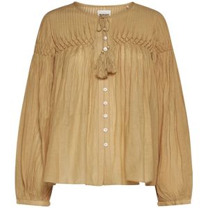 Isabel Marant Étoile, Blouses & Shirts, Dames, Bruin, 2Xs, Katoen, Chique Top met Abadi-GC Detail