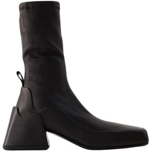 Jil Sander, Schoenen, Dames, Zwart, 40 EU, Leer, Zwarte Leren Enkellaarzen