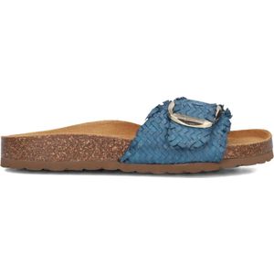 Stefano Lauran, Schoenen, Dames, Blauw, 36 EU, Leer, Blauwe Gevlochten Bio Slippers met Gesp