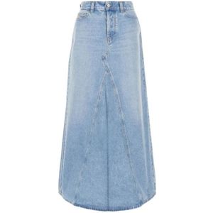 Diesel, Lange Denim Rok met Logodetails Blauw, Dames, Maat:W27