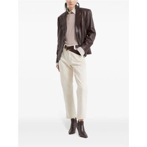 Brunello Cucinelli, Broeken, Dames, Beige, S, Katoen, Beige Broek Elegante Stijl