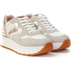 Voile Blanche, Schoenen, Dames, Wit, 38 EU, Suède, Power Dames Sneakers met Beige Suède en Gouden Details