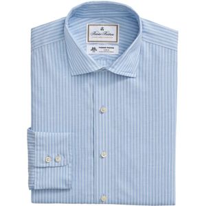 Brooks Brothers, Overhemden, Heren, Blauw, XL, Katoen, Lichtblauw Gestreept Regular Fit Katoen Linnen Overhemd met Engelse Spread Kraag