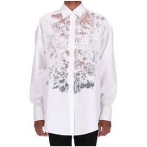 Ermanno Scervino, Blouses & Shirts, Dames, Wit, S, Katoen, Witte Kanten Overhemden Lange Mouw