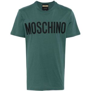 Moschino, Tops, Heren, Groen, L, Katoen, Groen Logo Print Crew Neck T-shirt