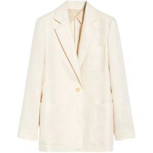 Max Mara, Jassen, Dames, Beige, S, Linnen, Ivoor Linnen Blazer Jas