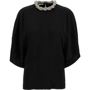 Stella McCartney, Blouses & Shirts, Dames, Zwart, S, Leer, Zwart T-shirt met kristallen ketting
