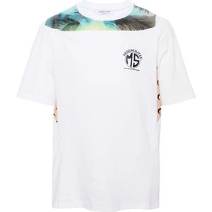 Marine Serre, Tops, Heren, Wit, L, Katoen, Witte Halve Maan Grafische T-shirt