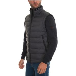 Peuterey, Jassen, Heren, Grijs, S, Polyester, Gewatteerd Gilet met Logo en Trekkoord in de Taille