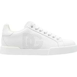 Dolce & Gabbana, Schoenen, Dames, Wit, 38 EU, Leer, Witte Perforated Logo Leren Sneakers