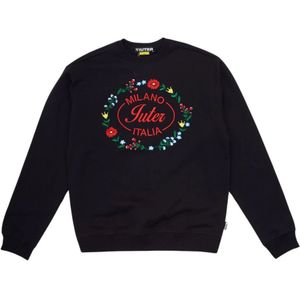 Iuter, Sweatshirts & Hoodies, Heren, Zwart, XL, Milano Flowers Zwarte Sweater