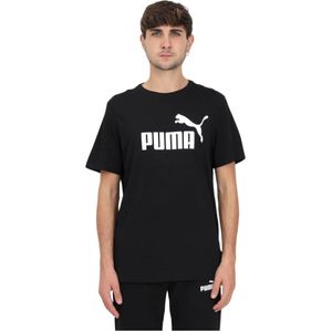 Puma, Tops, Heren, Zwart, XS, Katoen, Zwart Logo T-shirt