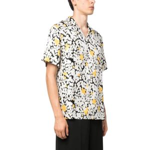 Lanvin, Overhemden, Heren, Veelkleurig, M, Korte Mouw Zwarte Zijden Bloemenprint Shirt