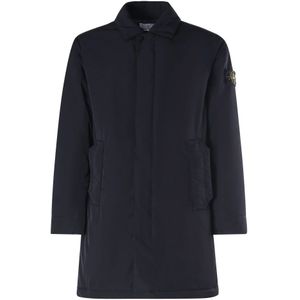 Stone Island, Mantels, Heren, Blauw, M, Polyester, Blauwe Jas Grote Zakken Verborgen Rits