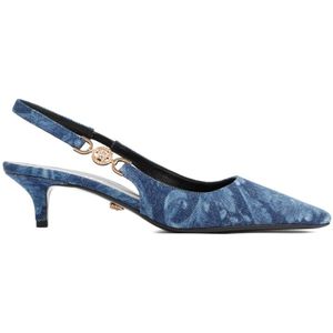 Versace, Barocco Denim Slingback Pumps Blauw, Dames, Maat:38 1/2 EU