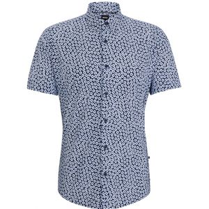 Hugo Boss, Overhemden, Heren, Blauw, L, Gedrukt Jersey Slim Fit Overhemd