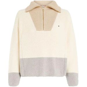 Tommy Hilfiger, Cardi Stitch Halve Rits Coltrui Beige, Dames, Maat:XS