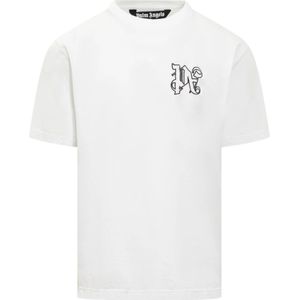 Palm Angels, Tops, Heren, Wit, XL, Monogram Logo Crew Neck T-Shirt