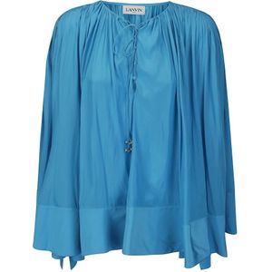 Lanvin, Blouse met open hals en lange mouwen Blauw, Dames, Maat:S