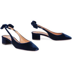 Aquazzura, Schoenen, Dames, Blauw, 38 EU, Leer, Strik Slingback met Decoratieve Bloem